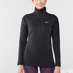 Patagonia Black Thermal Crop Neck 3/4 Zip Checkered Pullover Sweatshirt Size M